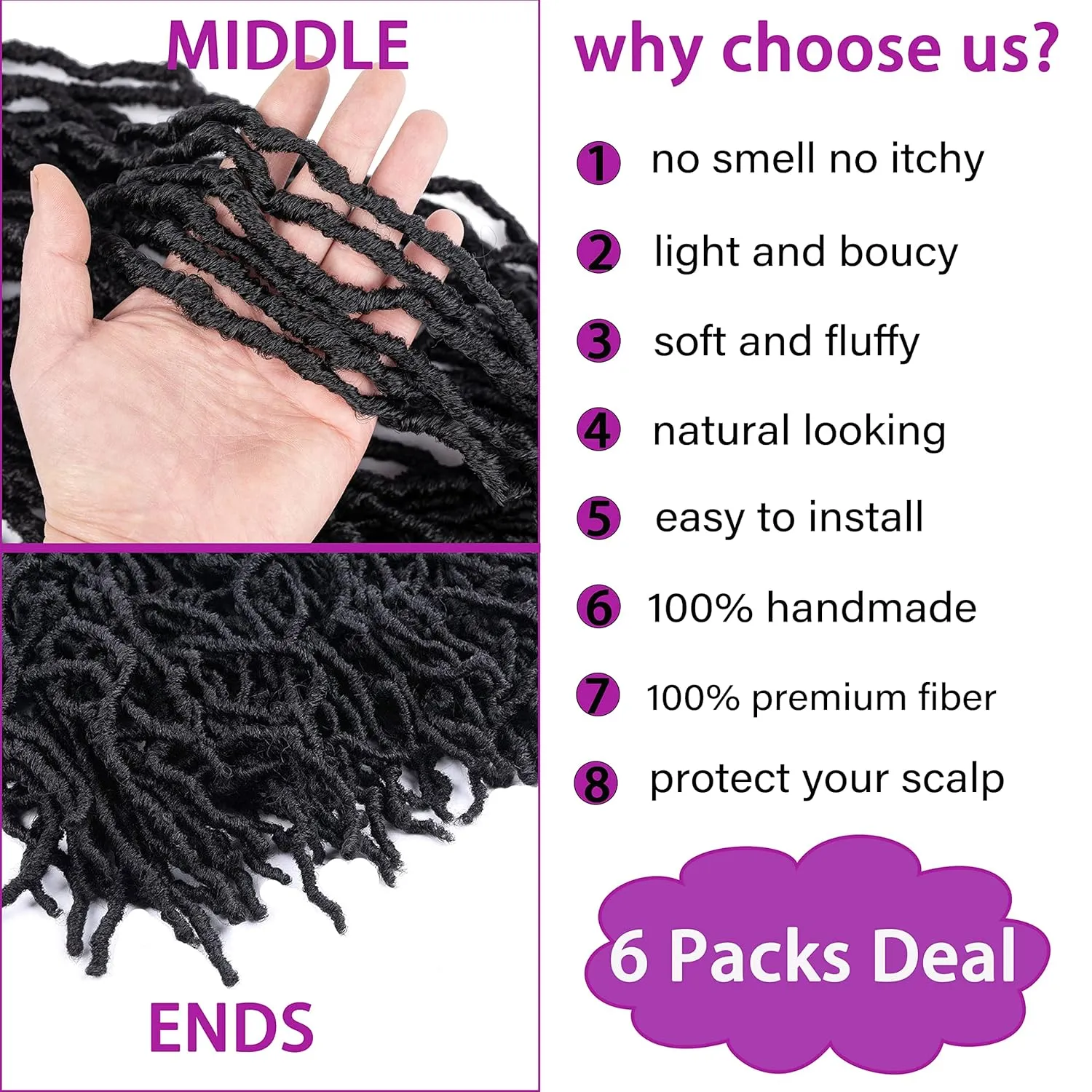 Soft Faux Locs 36 inch Crochet Hair 2# Whole Strand No Extended Pre-looped Long Super Lightweight Synthetic Distressed Locs For Black Women (36 Inch, 2#, Pack of 6)