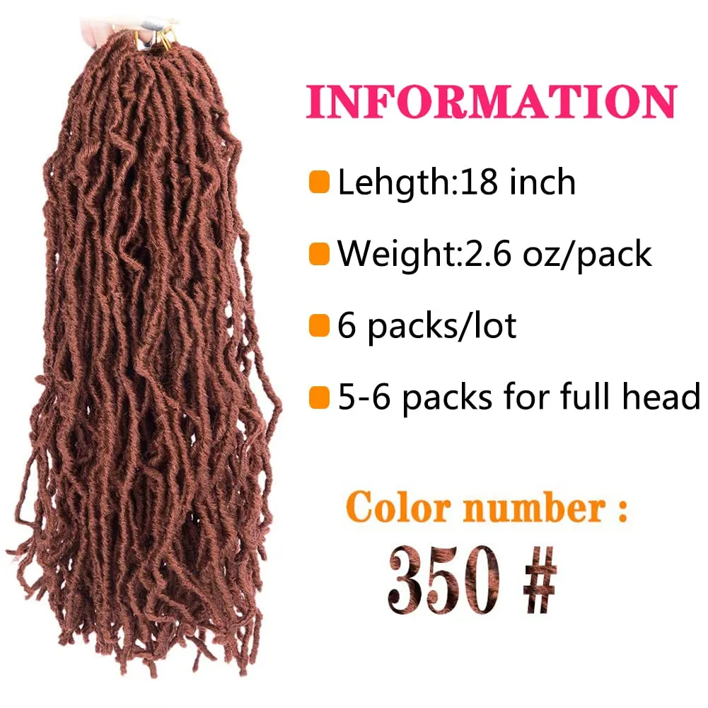 soft locs crochet hair 18 Inch 6 Packs copper red Curly Wavy Crochet Synthetic Braiding Hair Extensions Dreads Crochet for black women(18 inch, 350)