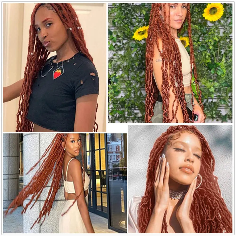 soft locs crochet hair 18 Inch 6 Packs copper red Curly Wavy Crochet Synthetic Braiding Hair Extensions Dreads Crochet for black women(18 inch, 350)