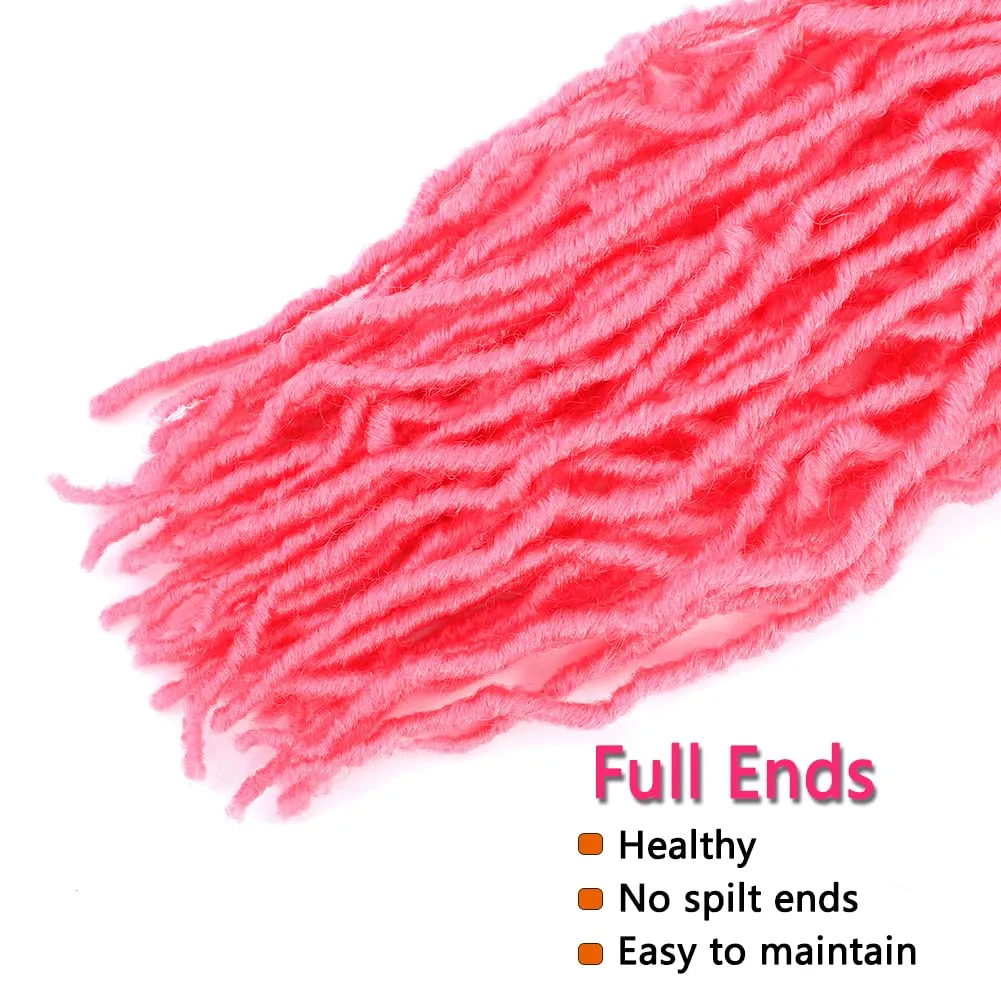 Soft locs crochet hair 18 inch 6 packs pink faux locs pre looped braids butterfly locs synthetic crochet hair dreadlocks hair extensions for black women (18 Inch Pink)