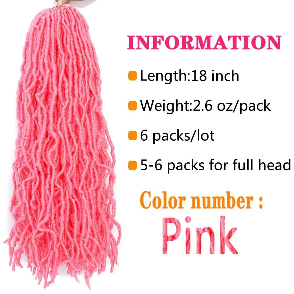 Soft locs crochet hair 18 inch 6 packs pink faux locs pre looped braids butterfly locs synthetic crochet hair dreadlocks hair extensions for black women (18 Inch Pink)