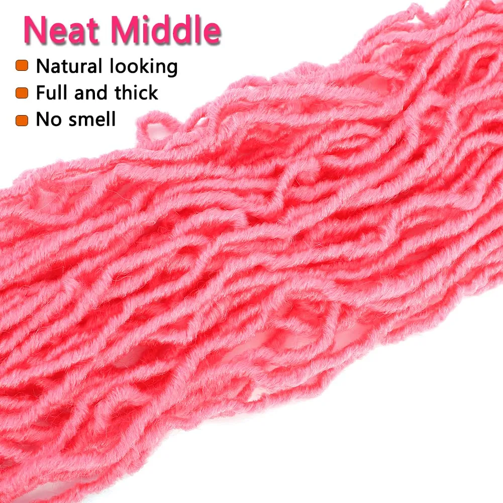 Soft locs crochet hair 18 inch 6 packs pink faux locs pre looped braids butterfly locs synthetic crochet hair dreadlocks hair extensions for black women (18 Inch Pink)