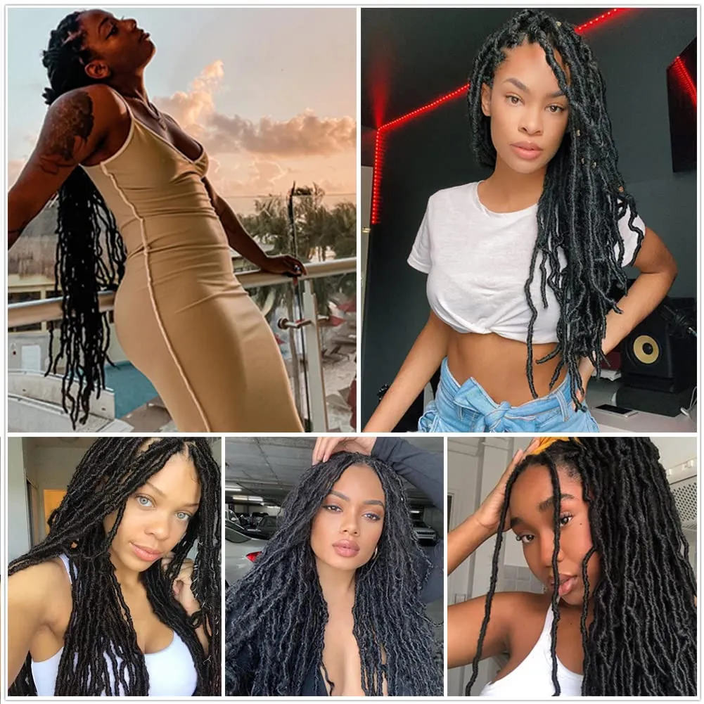 Soft locs crochet hair 24 inch 6 packs black faux locs crochet hair curly wavy crochet braids synthetic hair african hair extensions for black women (24 inch, 1B)