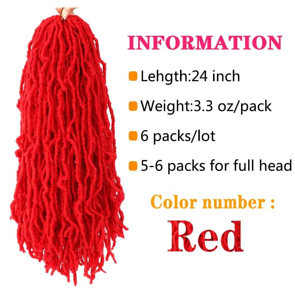Soft Locs crochet hair 24 inch 6 Packs red long Pre Looped Braids Faux locs Synthetic crochet hair Dreadlocks Hair Extensions (24 inch 6packs, Red)