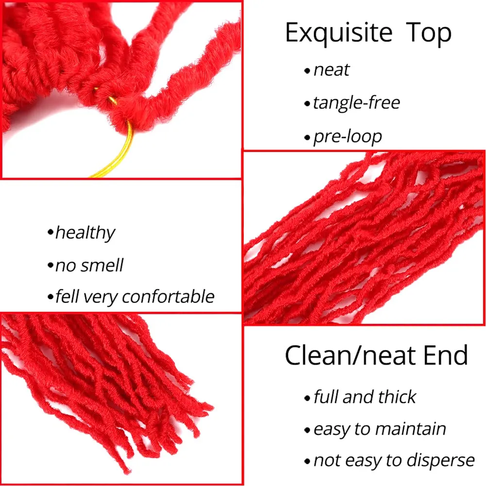 Soft Locs crochet hair 24 inch 6 Packs red long Pre Looped Braids Faux locs Synthetic crochet hair Dreadlocks Hair Extensions (24 inch 6packs, Red)