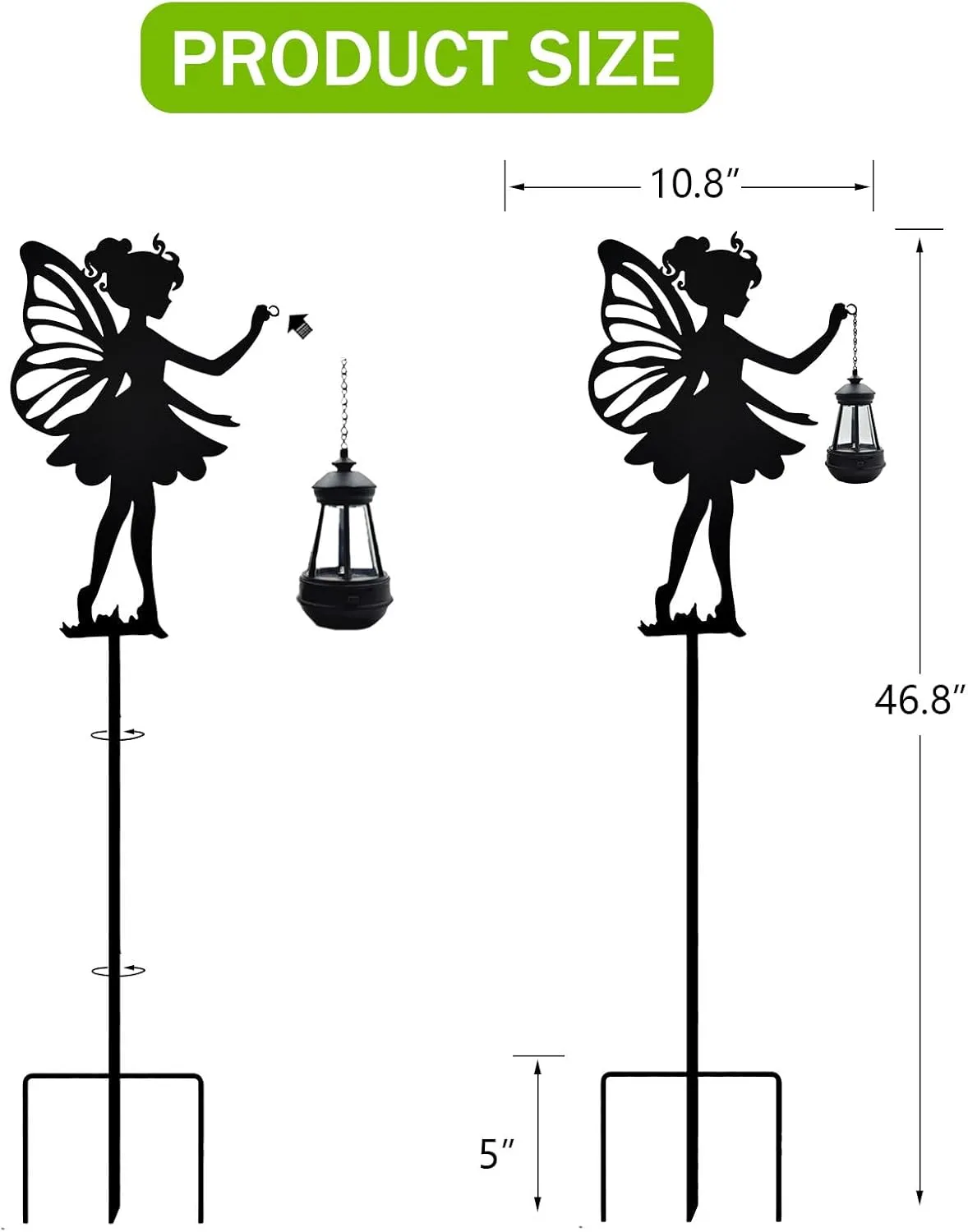Solar Fairy Garden Decor Stakes Fairy Dance Decorative, Outdoor Stakes Fairy Holding Solar Lantern Garden Stakes for Garden Lawn Patio or Courtyard