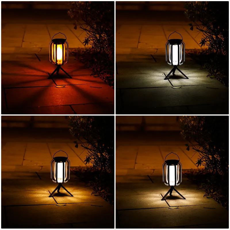 Solar Flame Camping Lantern - Outdoor Decorative Hanging Light with Tripod
