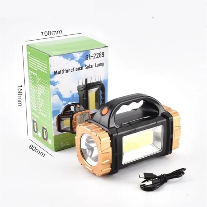 Solar Handheld Flashlights Spotlight Updated Rechargeable Double-Headed High Lumens Camping Essentials Lantern, 2 Light Modes Portable Searchlight