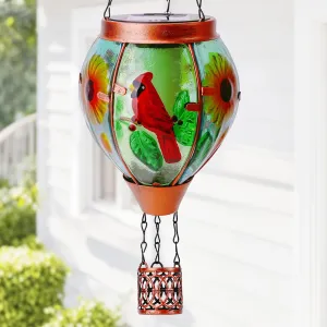 Solar Hot Air Balloon Lantern with Flame， Cardinal Glass Solar Hanging Lights Outdoor Yard Patio Farmhouse Decoration, Cardinal Gifts for Women Grandma Mom - Cardinal