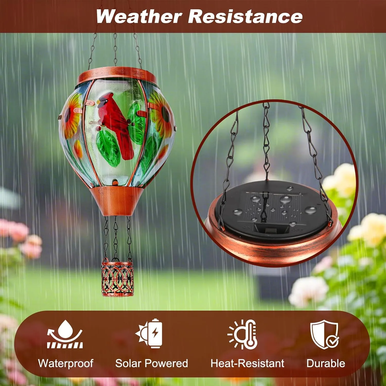 Solar Hot Air Balloon Lantern with Flame， Cardinal Glass Solar Hanging Lights Outdoor Yard Patio Farmhouse Decoration, Cardinal Gifts for Women Grandma Mom - Cardinal