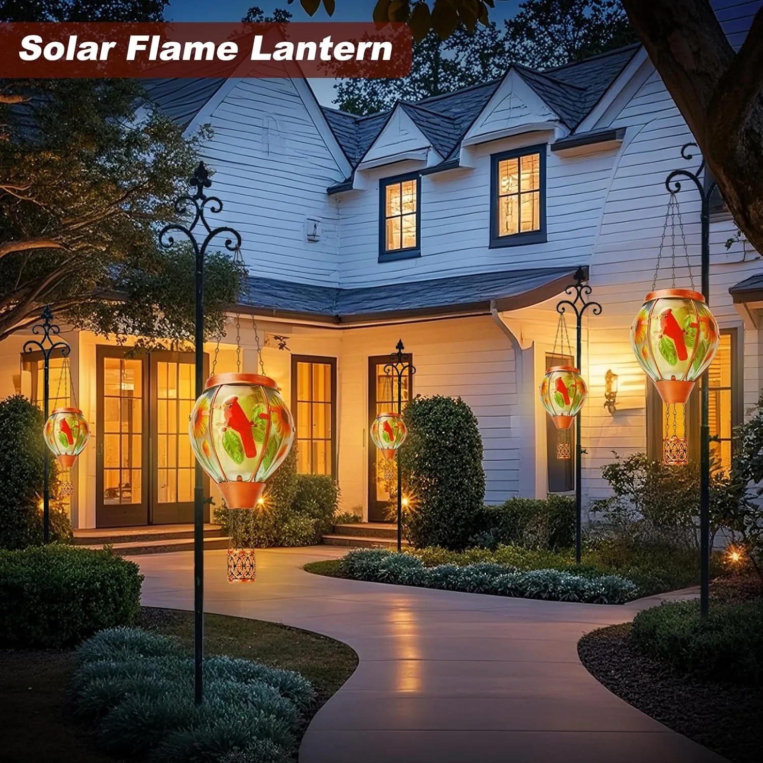 Solar Hot Air Balloon Lantern with Flame， Cardinal Glass Solar Hanging Lights Outdoor Yard Patio Farmhouse Decoration, Cardinal Gifts for Women Grandma Mom - Cardinal