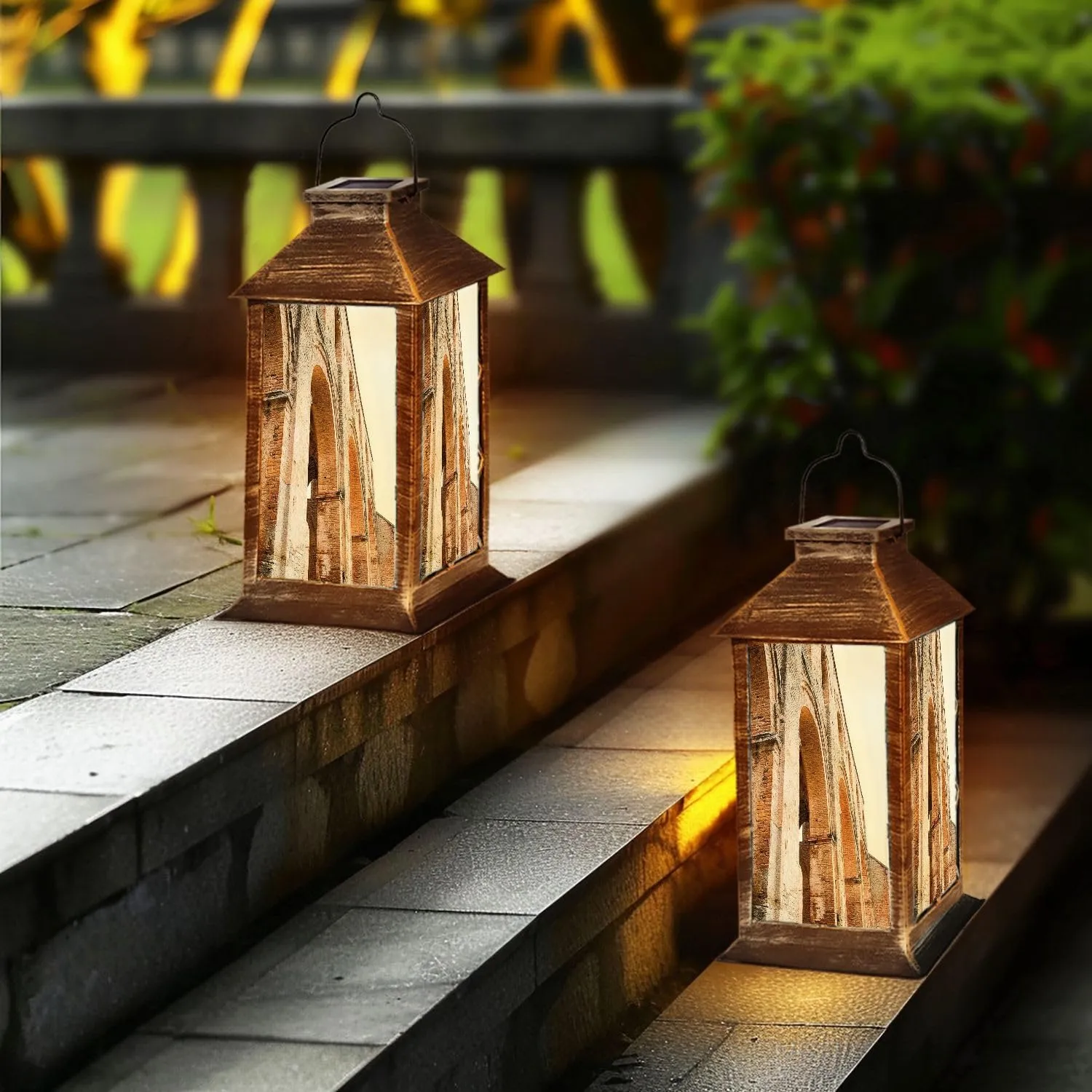 Solar Lantern Abbey San Galgano Outdoor Garden Hanging Lantern Waterproof Solar Powered Lighting Outside Table Lamp for Deck Yard Camping Patio Decor