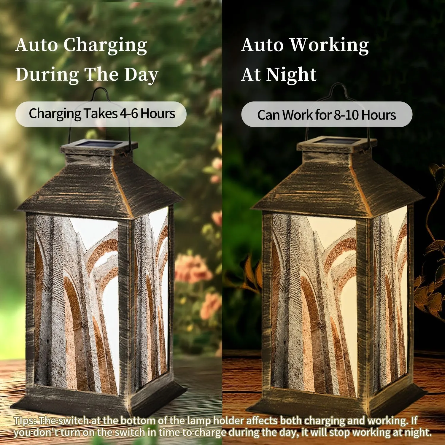 Solar Lantern Abbey San Galgano Outdoor Garden Hanging Lantern Waterproof Solar Powered Lighting Outside Table Lamp for Deck Yard Camping Patio Decor