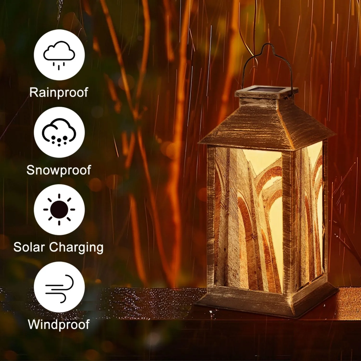 Solar Lantern Abbey San Galgano Outdoor Garden Hanging Lantern Waterproof Solar Powered Lighting Outside Table Lamp for Deck Yard Camping Patio Decor