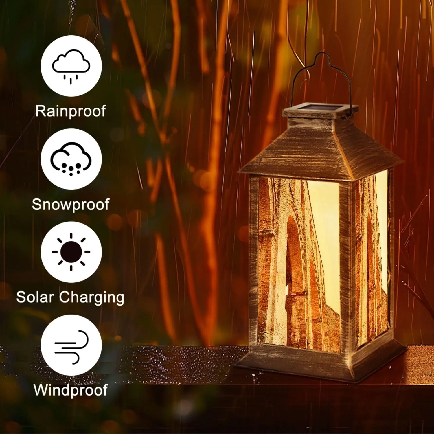 Solar Lantern Abbey San Galgano Outdoor Garden Hanging Lantern Waterproof Solar Powered Lighting Outside Table Lamp for Deck Yard Camping Patio Decor