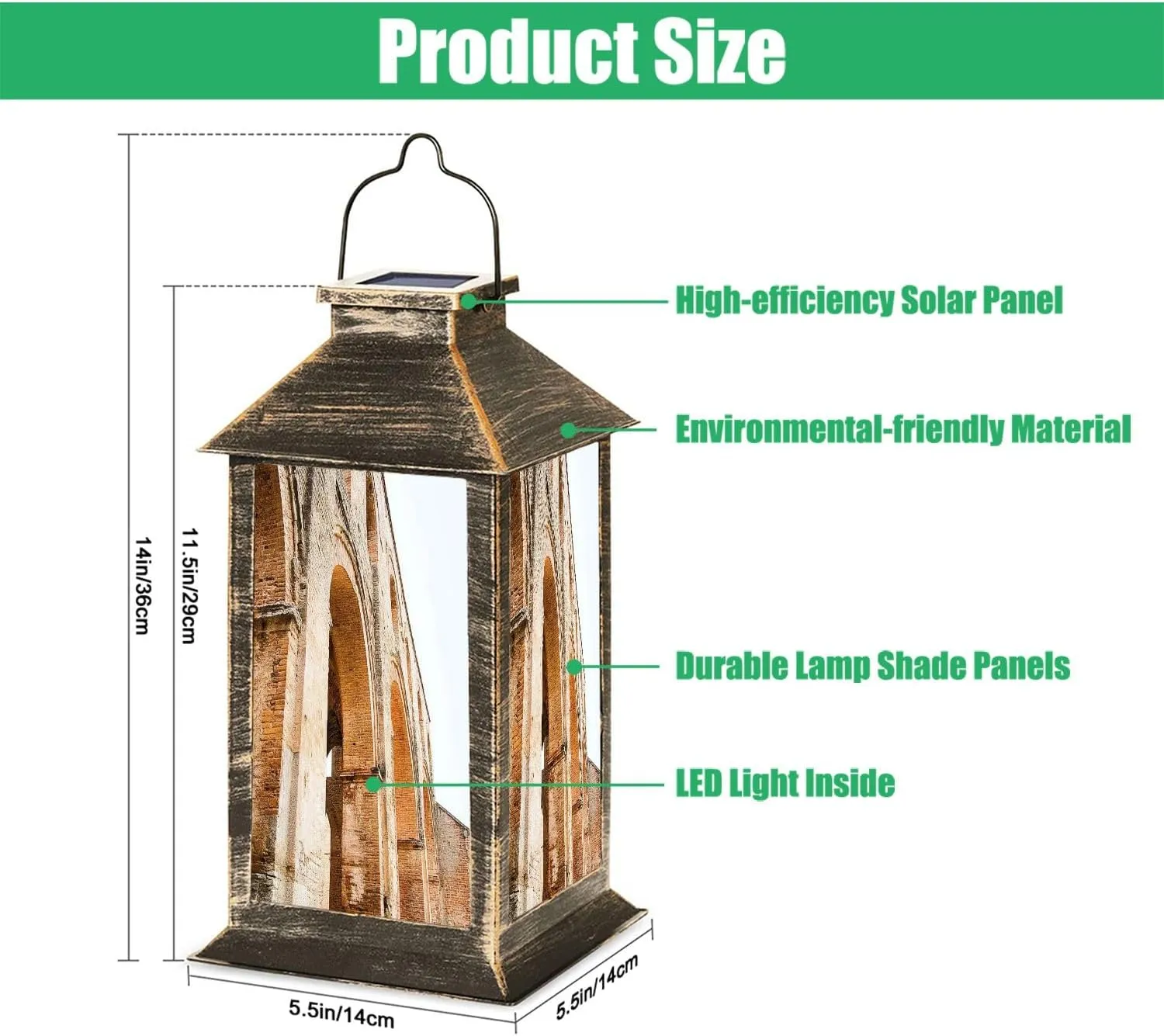 Solar Lantern Abbey San Galgano Outdoor Garden Hanging Lantern Waterproof Solar Powered Lighting Outside Table Lamp for Deck Yard Camping Patio Decor