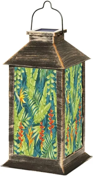Solar Lantern Colorful Tropical Flowers Bird Outdoor Garden Hanging Lantern Waterproof Solar Powered Lighting Outside Table Lamp for Patio Deck Yard Camping Beach House Decor