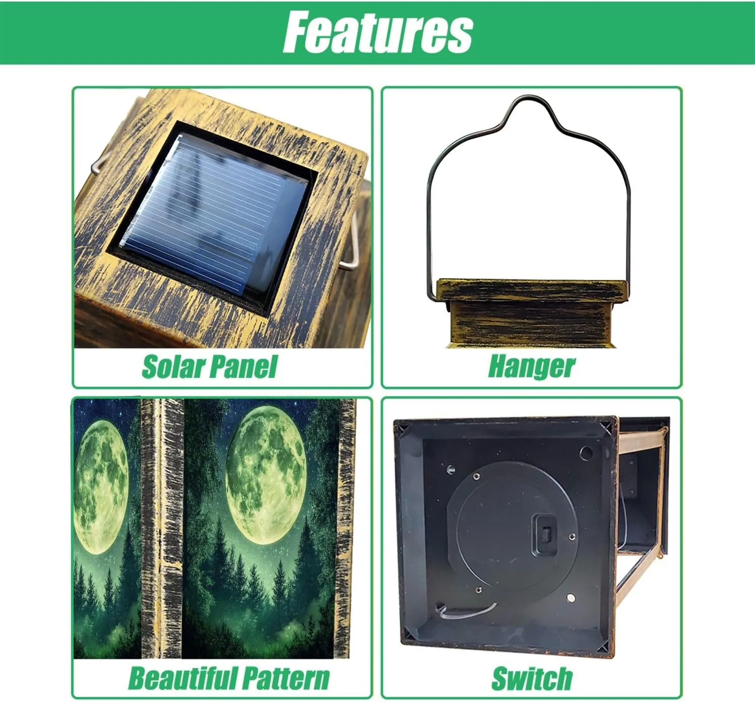 Solar Lantern Fantasy Full Moon Behind Evergreen Forest Outdoor Garden Hanging Lantern Waterproof Solar Powered Lighting Outside Table Lamp for Deck Yard Camping Patio Decor