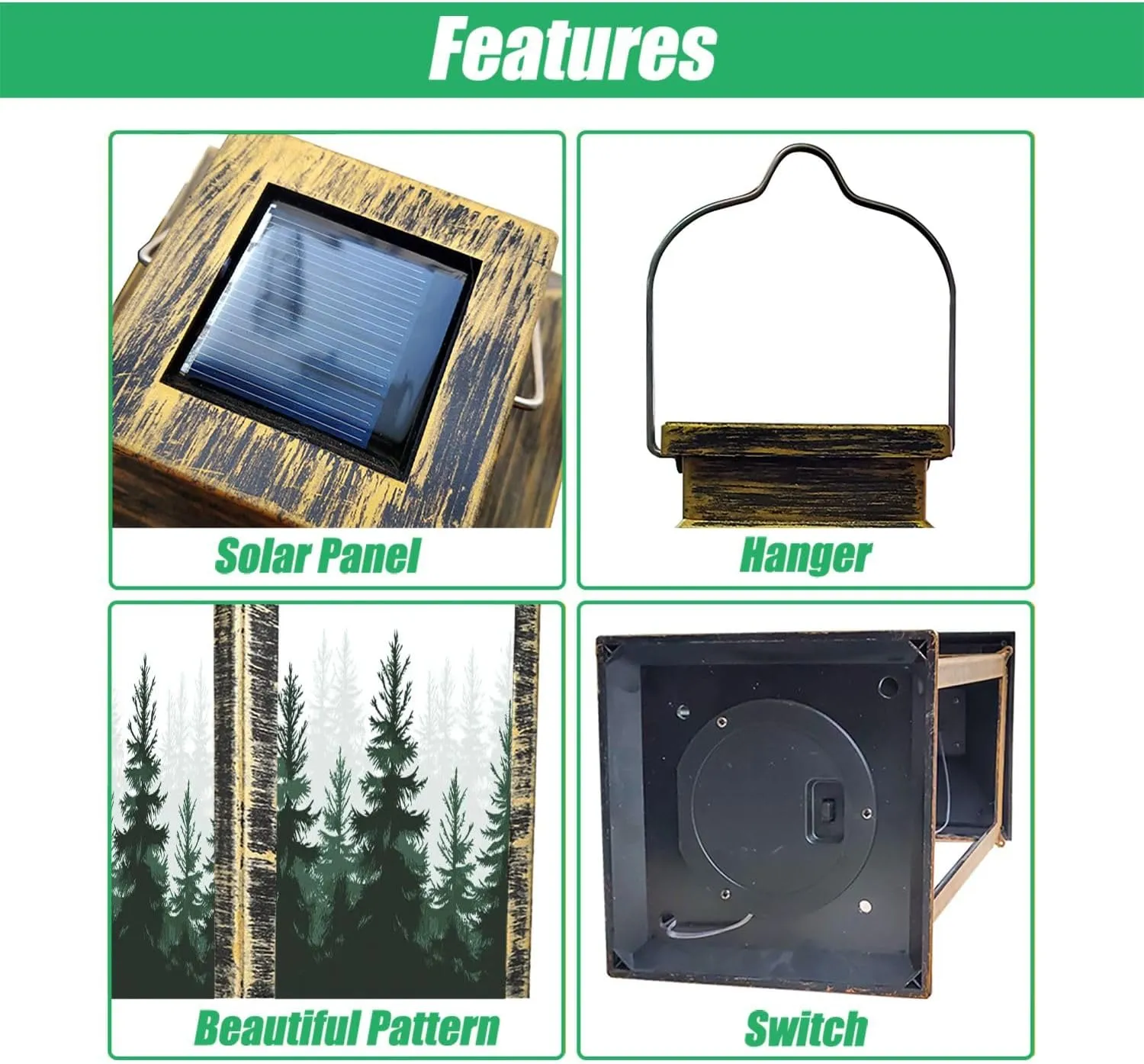 Solar Lantern Forest Nature Landscape Evergreen Outdoor Garden Hanging Lantern Waterproof Solar Powered Lighting Outside Table Lamp for Patio Deck Yard Camping Beach House Decor