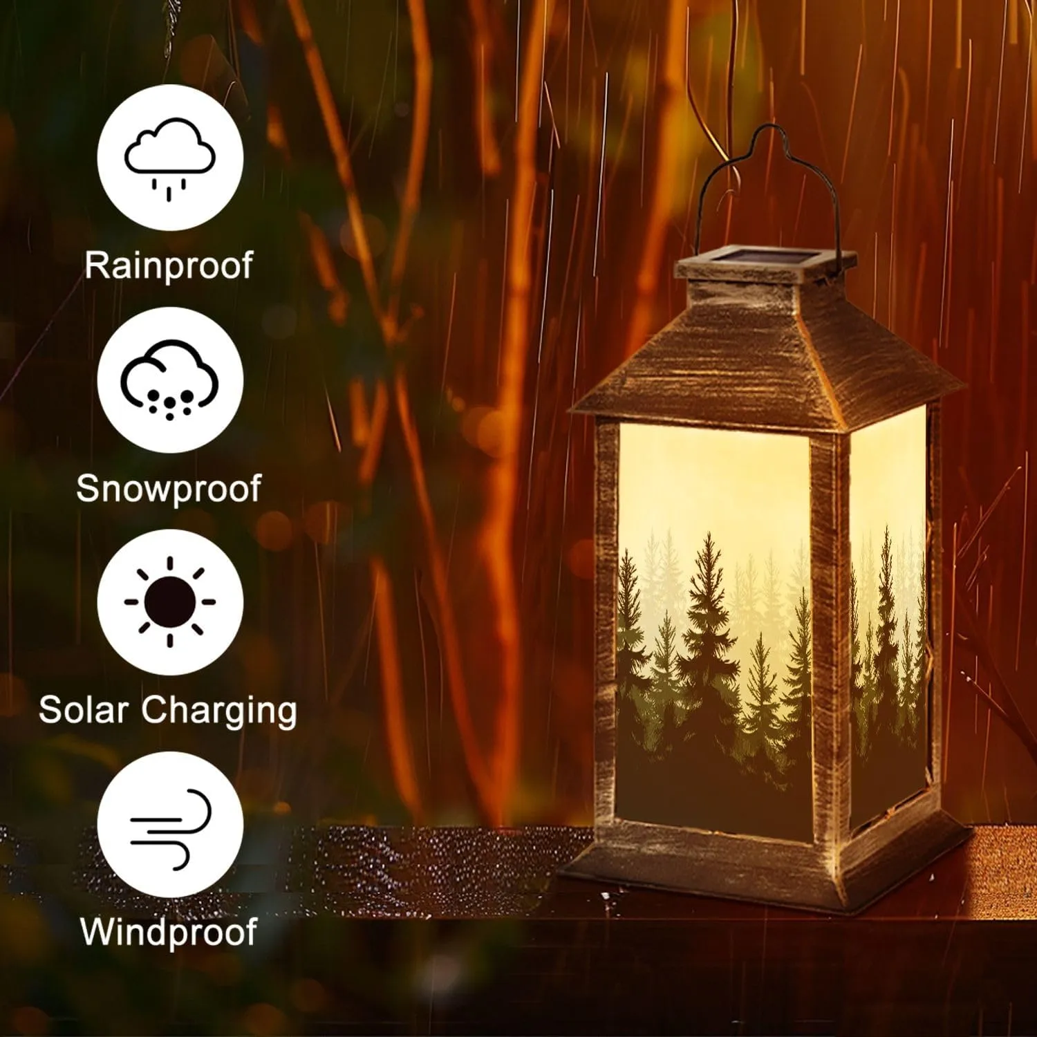 Solar Lantern Forest Nature Landscape Evergreen Outdoor Garden Hanging Lantern Waterproof Solar Powered Lighting Outside Table Lamp for Patio Deck Yard Camping Beach House Decor