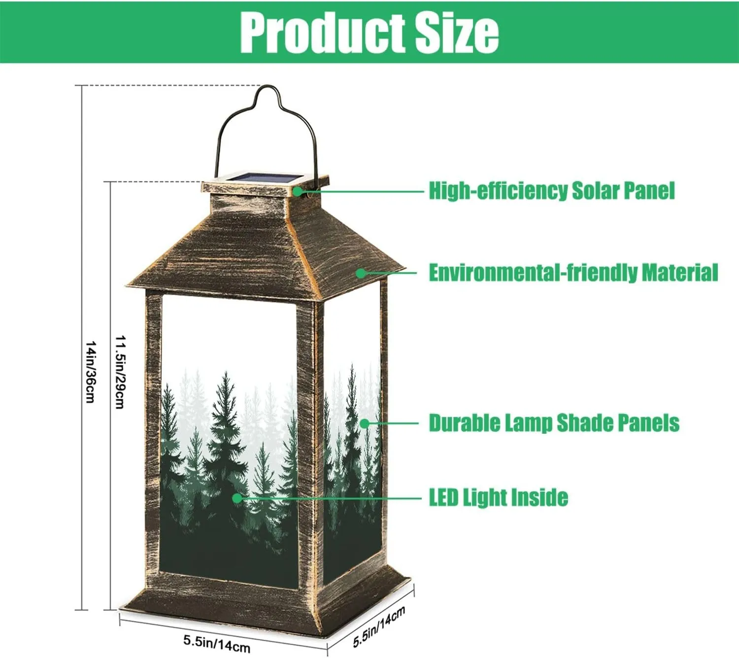 Solar Lantern Forest Nature Landscape Evergreen Outdoor Garden Hanging Lantern Waterproof Solar Powered Lighting Outside Table Lamp for Patio Deck Yard Camping Beach House Decor