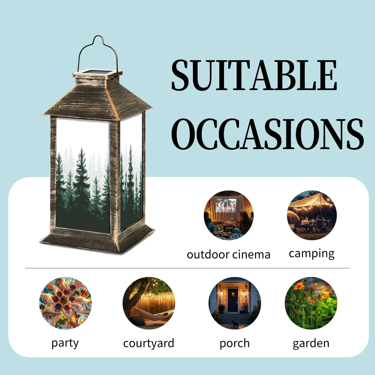 Solar Lantern Forest Nature Landscape Evergreen Outdoor Garden Hanging Lantern Waterproof Solar Powered Lighting Outside Table Lamp for Patio Deck Yard Camping Beach House Decor