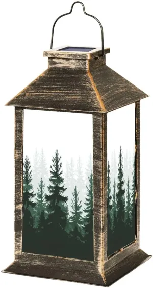 Solar Lantern Forest Nature Landscape Evergreen Outdoor Garden Hanging Lantern Waterproof Solar Powered Lighting Outside Table Lamp for Patio Deck Yard Camping Beach House Decor