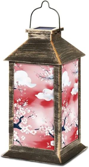 Solar Lantern Japanese Cherry Blossoms Kimono Yukata Pink Red Blue Colorful Seamless Outdoor Waterproof Garden Hanging Lantern Solar Powered Lighting Outside Table Lamp for Patio Deck Camping 1 Pack