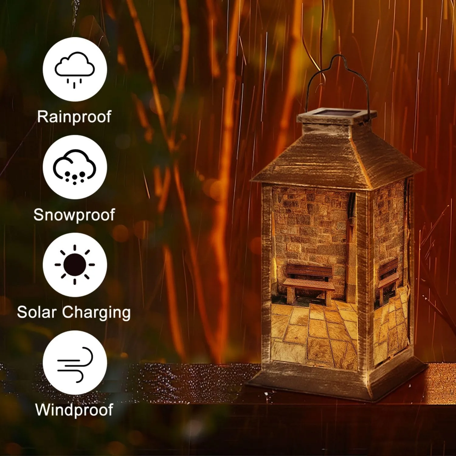 Solar Lantern Old Medieval Bench Outdoor Garden Hanging Lantern Waterproof Solar Powered Lighting Outside Table Lamp for Deck Yard Camping Patio Decor