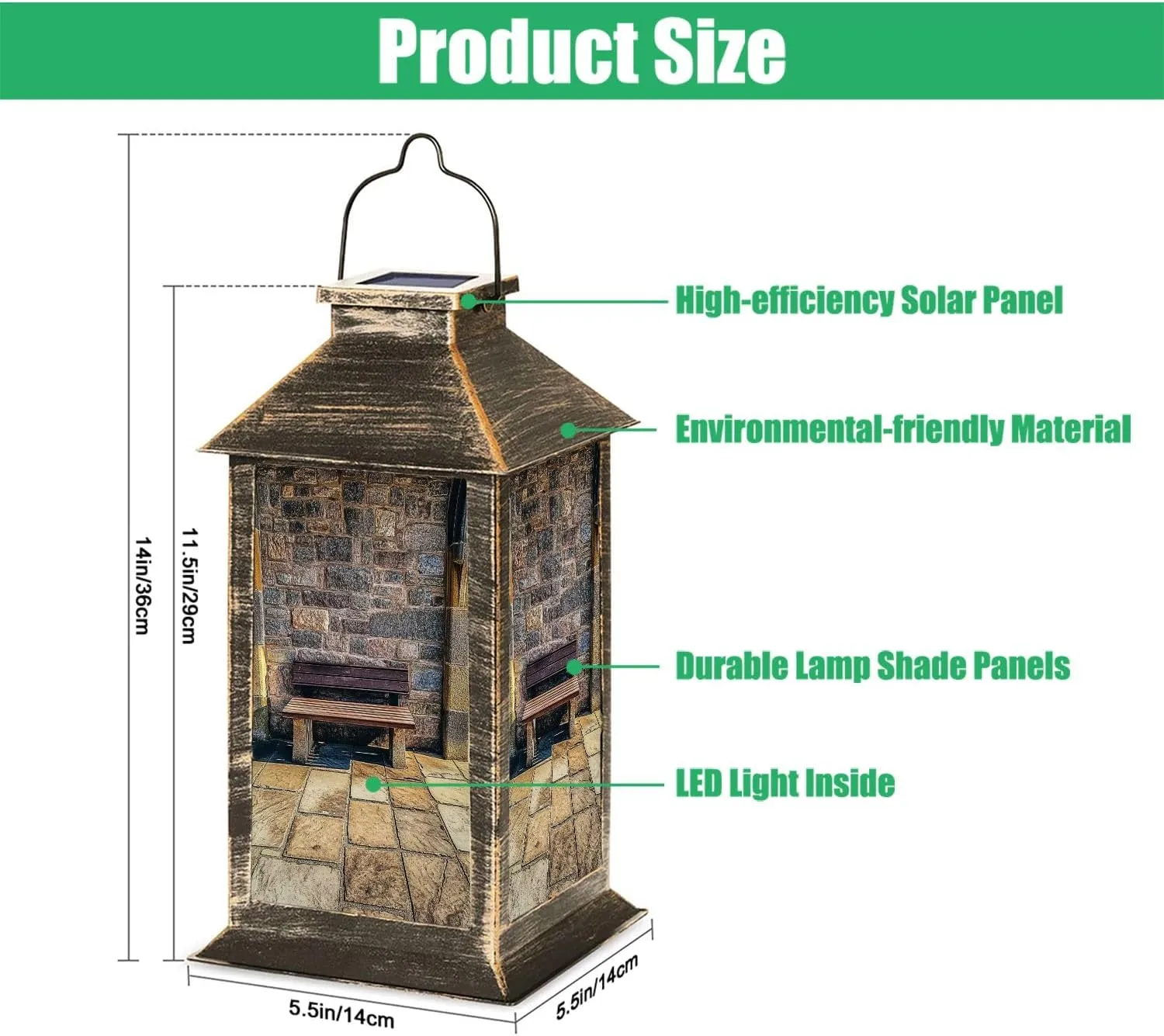 Solar Lantern Old Medieval Bench Outdoor Garden Hanging Lantern Waterproof Solar Powered Lighting Outside Table Lamp for Deck Yard Camping Patio Decor