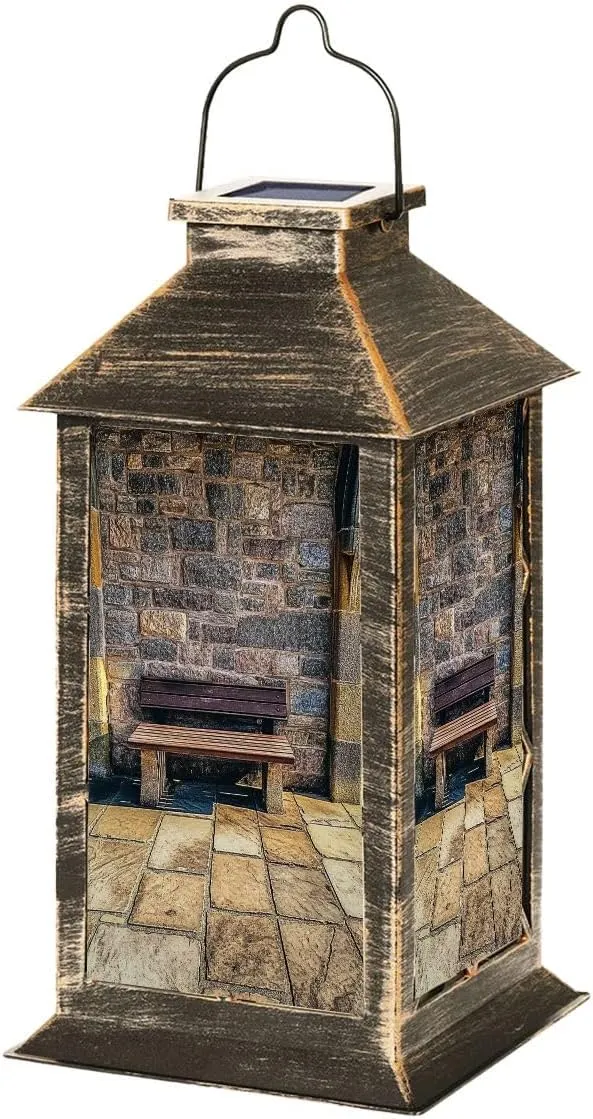 Solar Lantern Old Medieval Bench Outdoor Garden Hanging Lantern Waterproof Solar Powered Lighting Outside Table Lamp for Deck Yard Camping Patio Decor