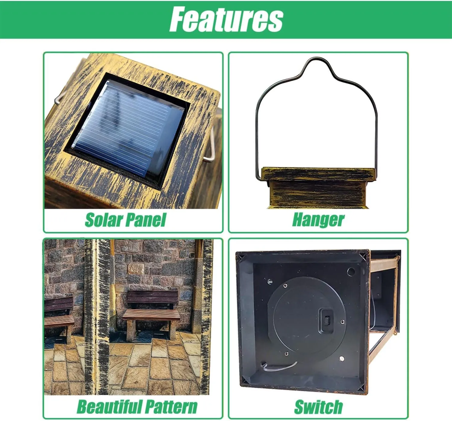 Solar Lantern Old Medieval Bench Outdoor Garden Hanging Lantern Waterproof Solar Powered Lighting Outside Table Lamp for Deck Yard Camping Patio Decor