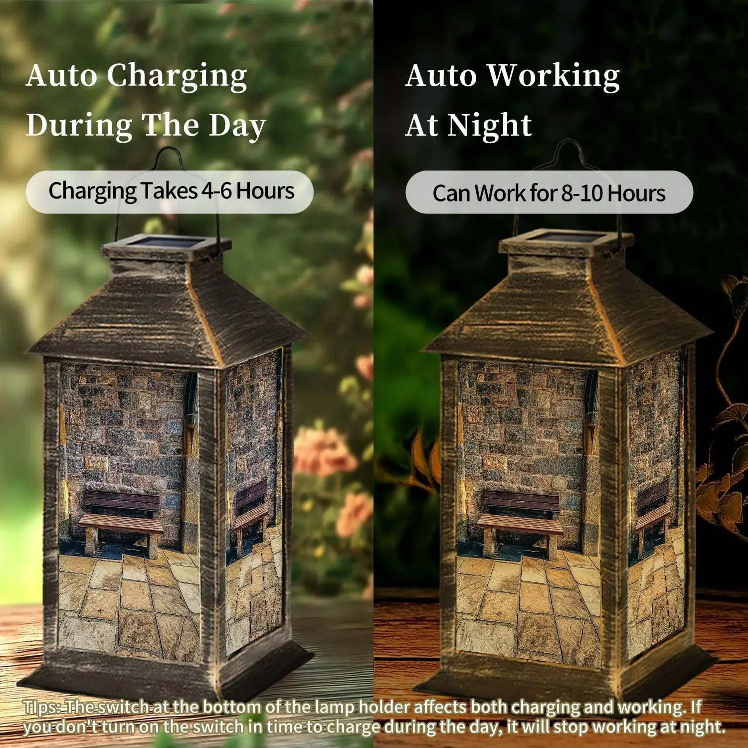 Solar Lantern Old Medieval Bench Outdoor Garden Hanging Lantern Waterproof Solar Powered Lighting Outside Table Lamp for Deck Yard Camping Patio Decor