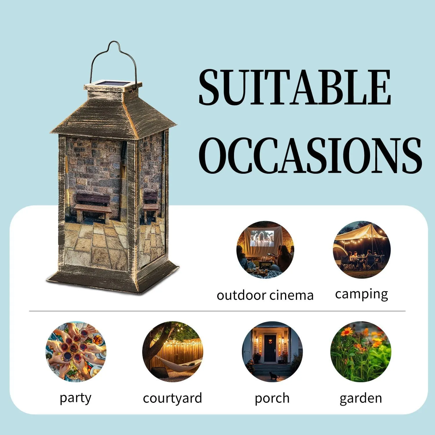 Solar Lantern Old Medieval Bench Outdoor Garden Hanging Lantern Waterproof Solar Powered Lighting Outside Table Lamp for Deck Yard Camping Patio Decor