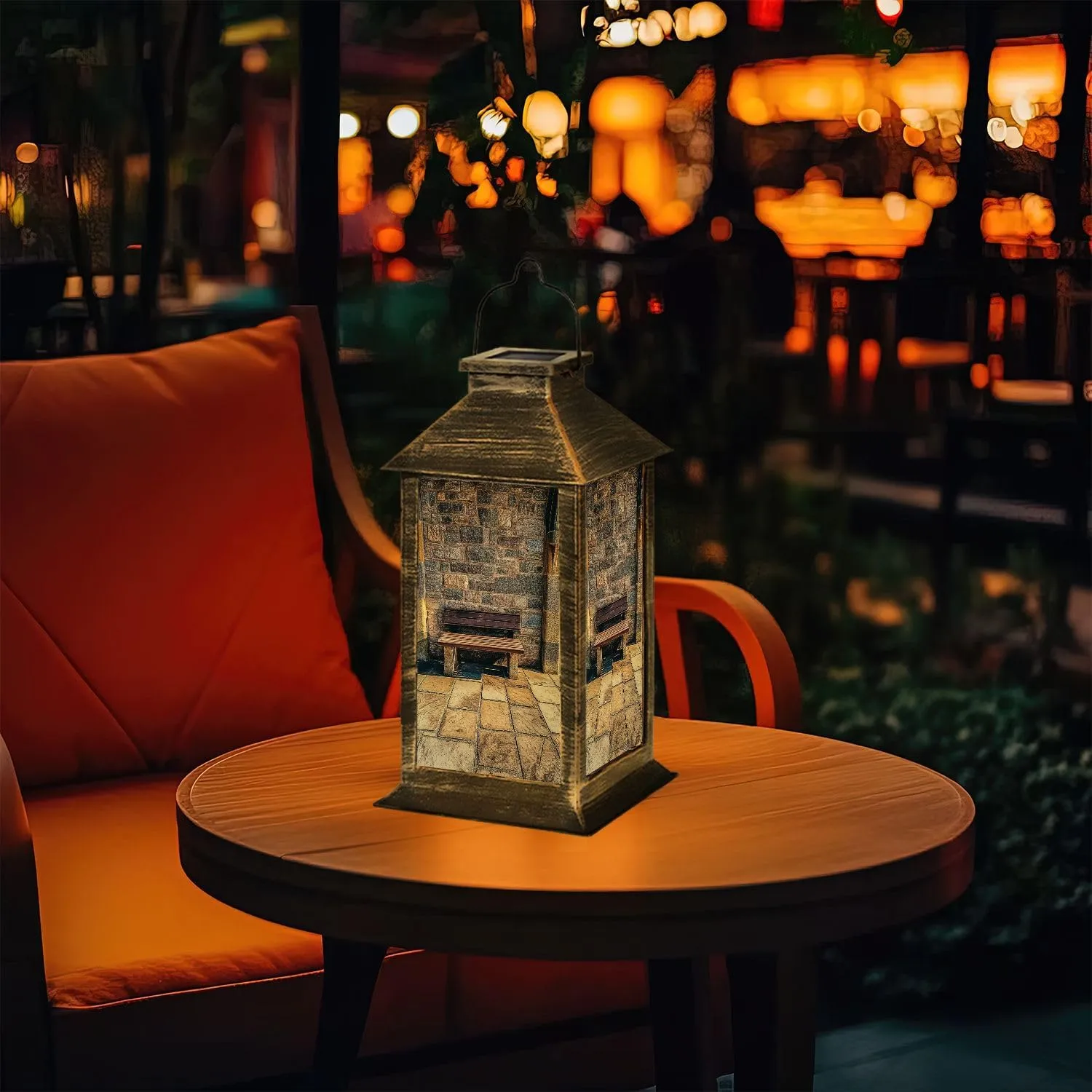 Solar Lantern Old Medieval Bench Outdoor Garden Hanging Lantern Waterproof Solar Powered Lighting Outside Table Lamp for Deck Yard Camping Patio Decor