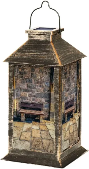 Solar Lantern Old Medieval Bench Outdoor Garden Hanging Lantern Waterproof Solar Powered Lighting Outside Table Lamp for Deck Yard Camping Patio Decor
