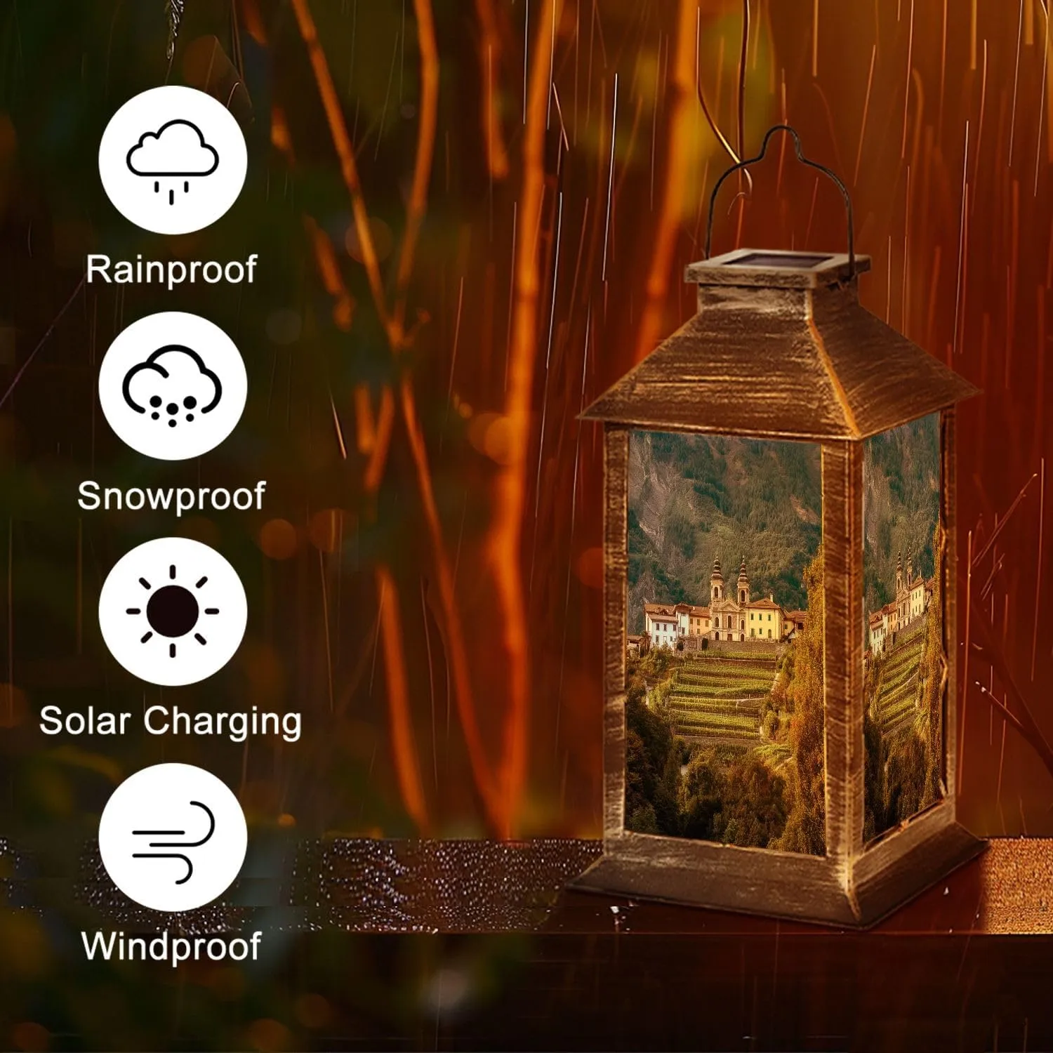 Solar Lantern St Peter ob Gratsch is Church South Tyrolean Outdoor Garden Hanging Lantern Waterproof Solar Powered Lighting Outside Table Lamp for Deck Yard Camping Patio Decor
