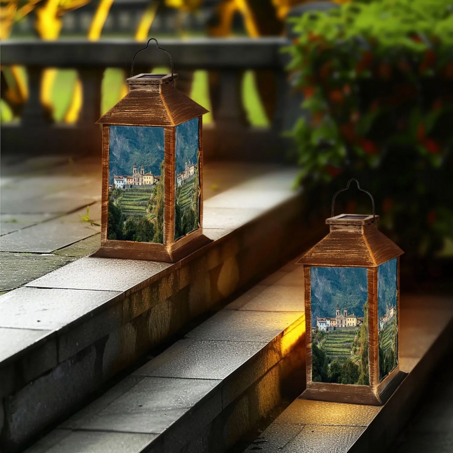 Solar Lantern St Peter ob Gratsch is Church South Tyrolean Outdoor Garden Hanging Lantern Waterproof Solar Powered Lighting Outside Table Lamp for Deck Yard Camping Patio Decor
