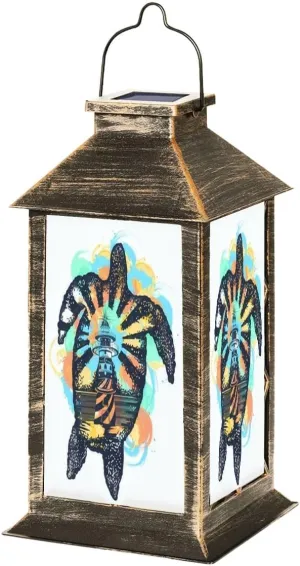 Solar Lantern Turtle Exposure Animals Tattoo Design Watercolor Splashes Outdoor Garden Hanging Lantern Waterproof Solar Powered Lighting Outside Table Lamp for Deck Yard Camping Patio Decor