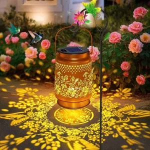 Solar Lanterns Outdoor Hummingbird Garden Decor, Mothers Day Gifts for Women Mom Grandma Birthday Metal Hanging Solar Lights Waterproof with Shepherd Hook Decoration for Garden Yard Lawn Patio Deals