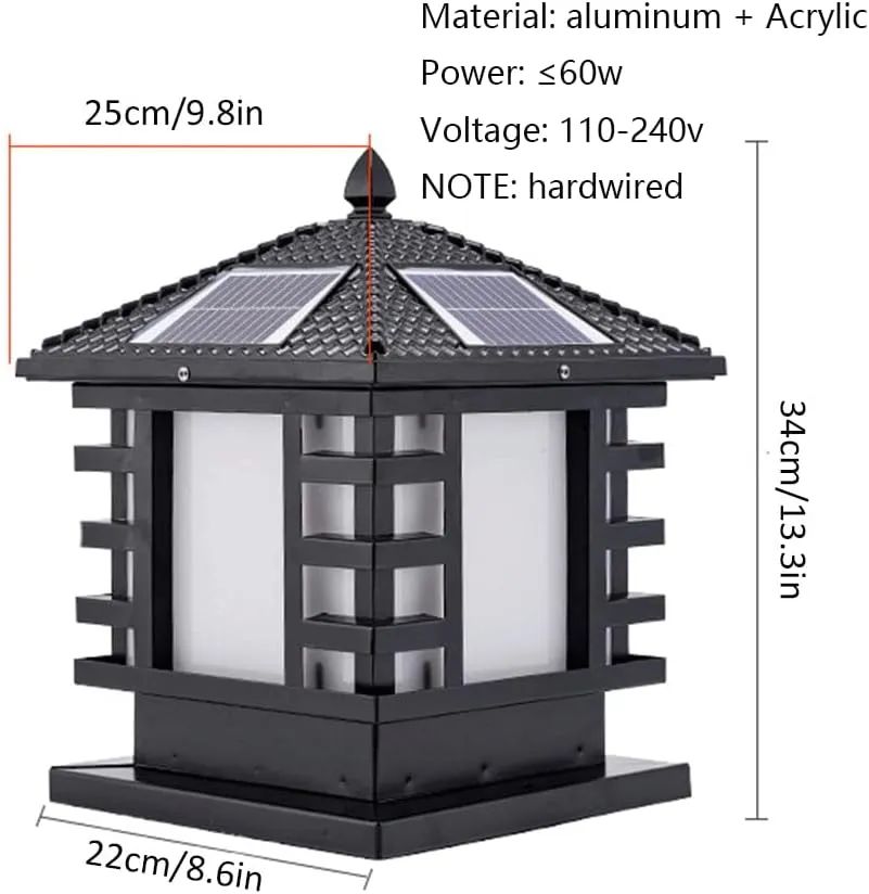 Solar LED Post Lights, Outdoor Traditional Waterproof Column Headlight Post Light Pier Mount Lantern with Remote Control Industrial Exterior Lamp Post Lighting Fixtures for Patio Porch Gard