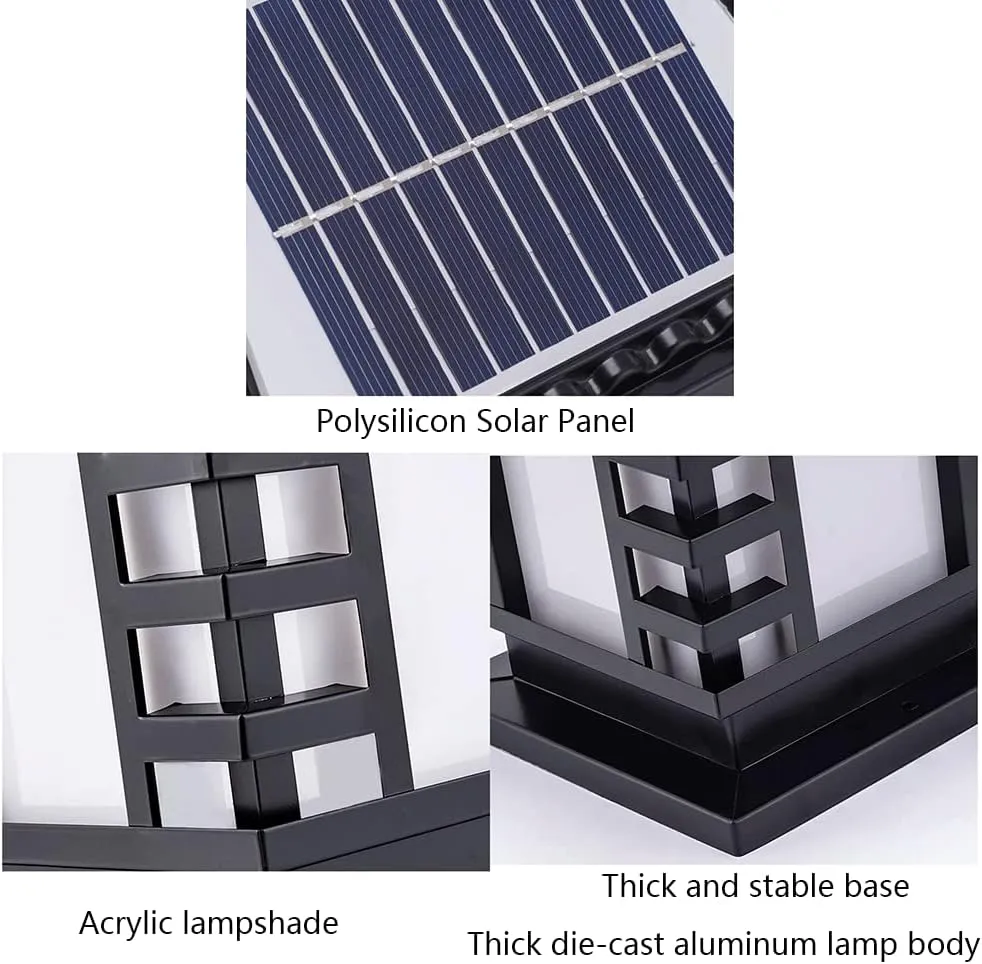 Solar LED Post Lights, Outdoor Traditional Waterproof Column Headlight Post Light Pier Mount Lantern with Remote Control Industrial Exterior Lamp Post Lighting Fixtures for Patio Porch Gard