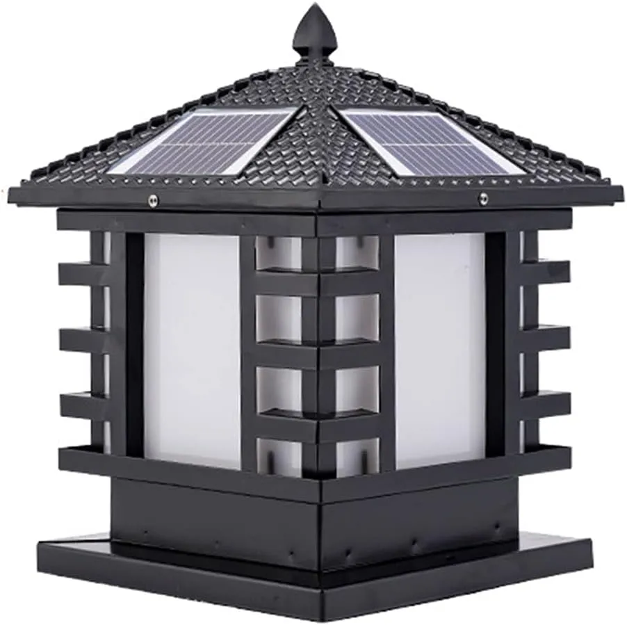 Solar LED Post Lights, Outdoor Traditional Waterproof Column Headlight Post Light Pier Mount Lantern with Remote Control Industrial Exterior Lamp Post Lighting Fixtures for Patio Porch Gard