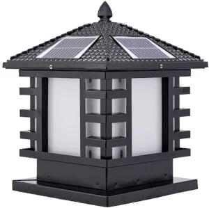 Solar LED Post Lights, Outdoor Traditional Waterproof Column Headlight Post Light Pier Mount Lantern with Remote Control Industrial Exterior Lamp Post Lighting Fixtures for Patio Porch Gard