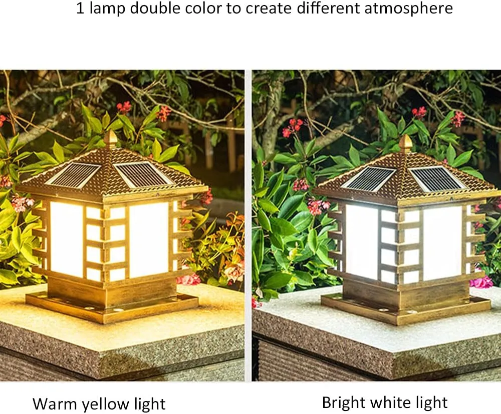 Solar LED Post Lights, Outdoor Traditional Waterproof Column Headlight Post Light Pier Mount Lantern with Remote Control Industrial Exterior Lamp Post Lighting Fixtures for Patio Porch Gard