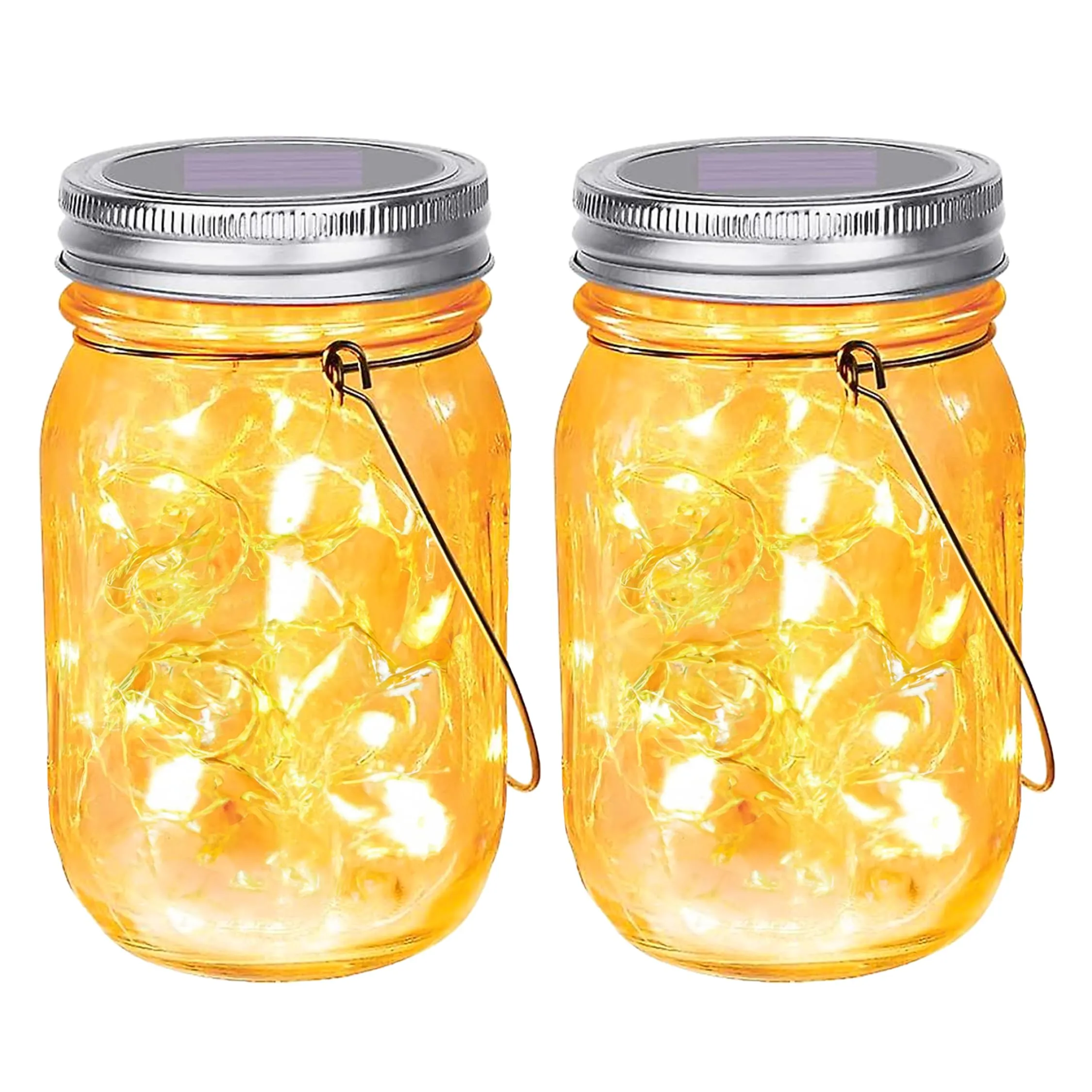 Solar Mason Jar Lights - Set Of 2 Magical Patio Lights In Frosted Glass