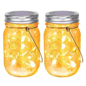 Solar Mason Jar Lights - Set Of 2 Magical Patio Lights In Frosted Glass