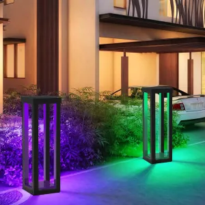 Solar Patio Floor Lamp Outdoor, 2 Pack RGB Color Changing Landscape Path Lights Garden Decorations Waterproof 12H Endurance Cordless Landscaping for Porch Lawn Yard Backyard (Black)
