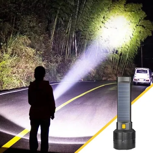 Solar Rechargeable Multi Function High Lumens LED Flashlight, Type C & Solar Charge with Emergency Light and Waterproof