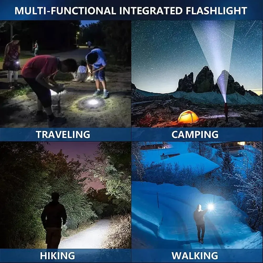 Solar Rechargeable Multi Function High Lumens LED Flashlight, Type C & Solar Charge with Emergency Light and Waterproof